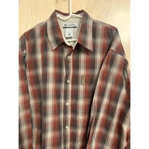 Columbia Shirt Men's Size 2XT Brown/Red Plaid Button-down Long Sleeve Outdoors